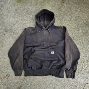 Vtg CARHARTT Box Logo Patch Earthtone Sunfaded Workwear Hooded Sweatshirt XL